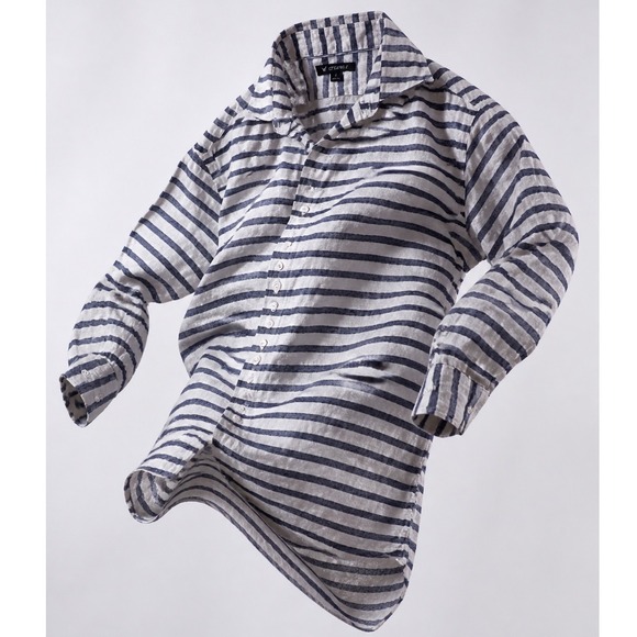 Cremieux Other - Cremeux 100% Linen Blue White Striped Button Front Shirt Long Sleeve